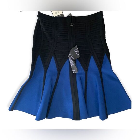Herve Leger Skirt, Pleated, Blue and Black,  Flare Skirt, small, NWT - Picture 1 of 2